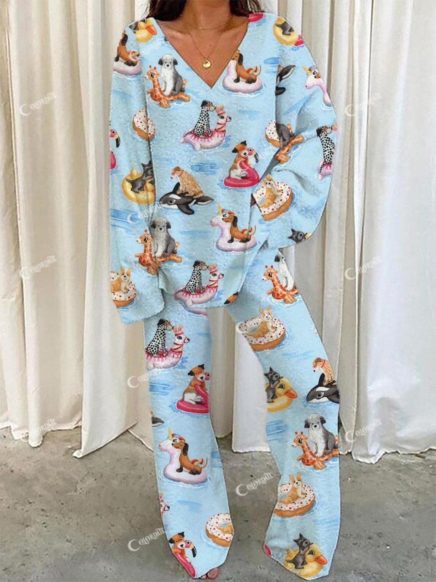 Women's Puppy Swimming Ring Sweatshirt Set