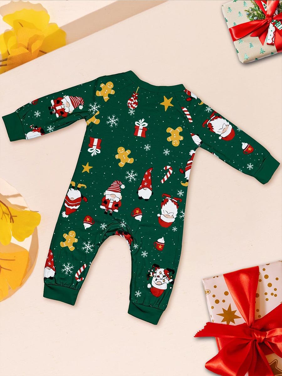 Family Set Christmas Green Printed Comfortable Family Pajamas