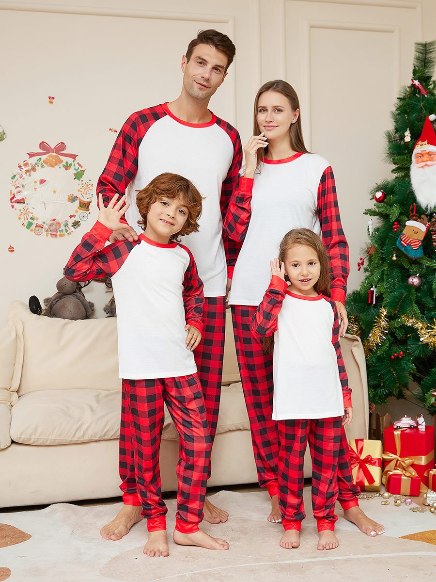 Christmas Solid Color Plaid Print Family Home Set