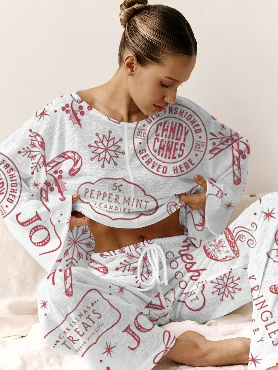 Women's Christmas Gingerbread Man Printed Linen Cotton Suit