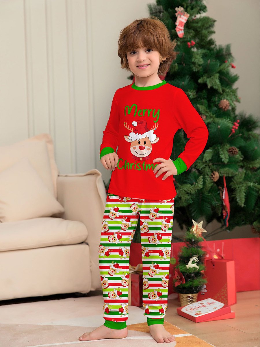Christmas Hat Deer Head Print Family Lounge Clothing Set