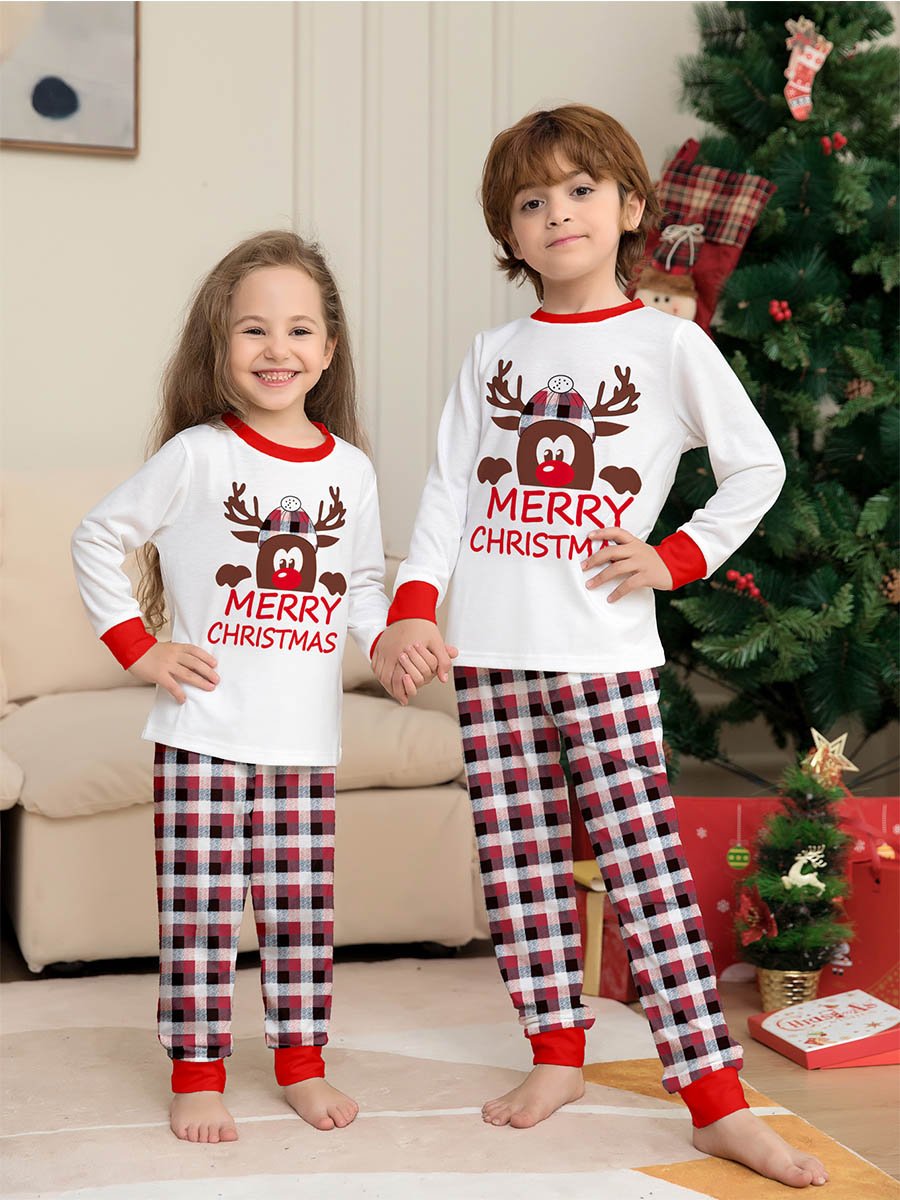 Family Set Christmas Deer Plaid Print Two-Piece Long Sleeve Family Pajamas
