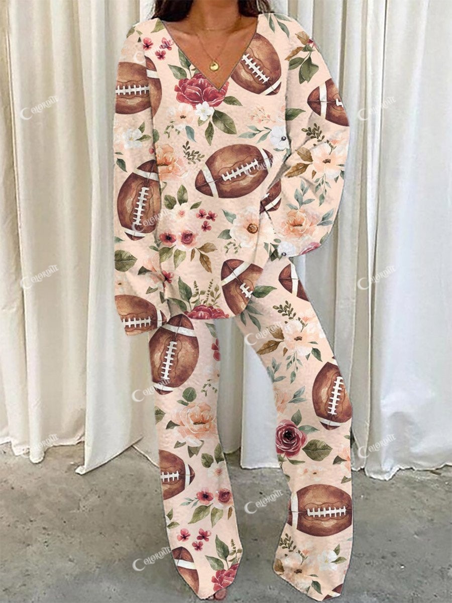 Women's Rugby Floral Print Pajama Set