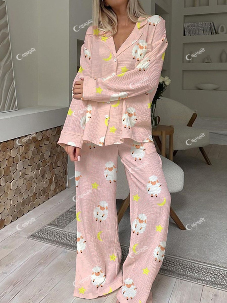Women's Cute Lamb Moon Print Pajama Set