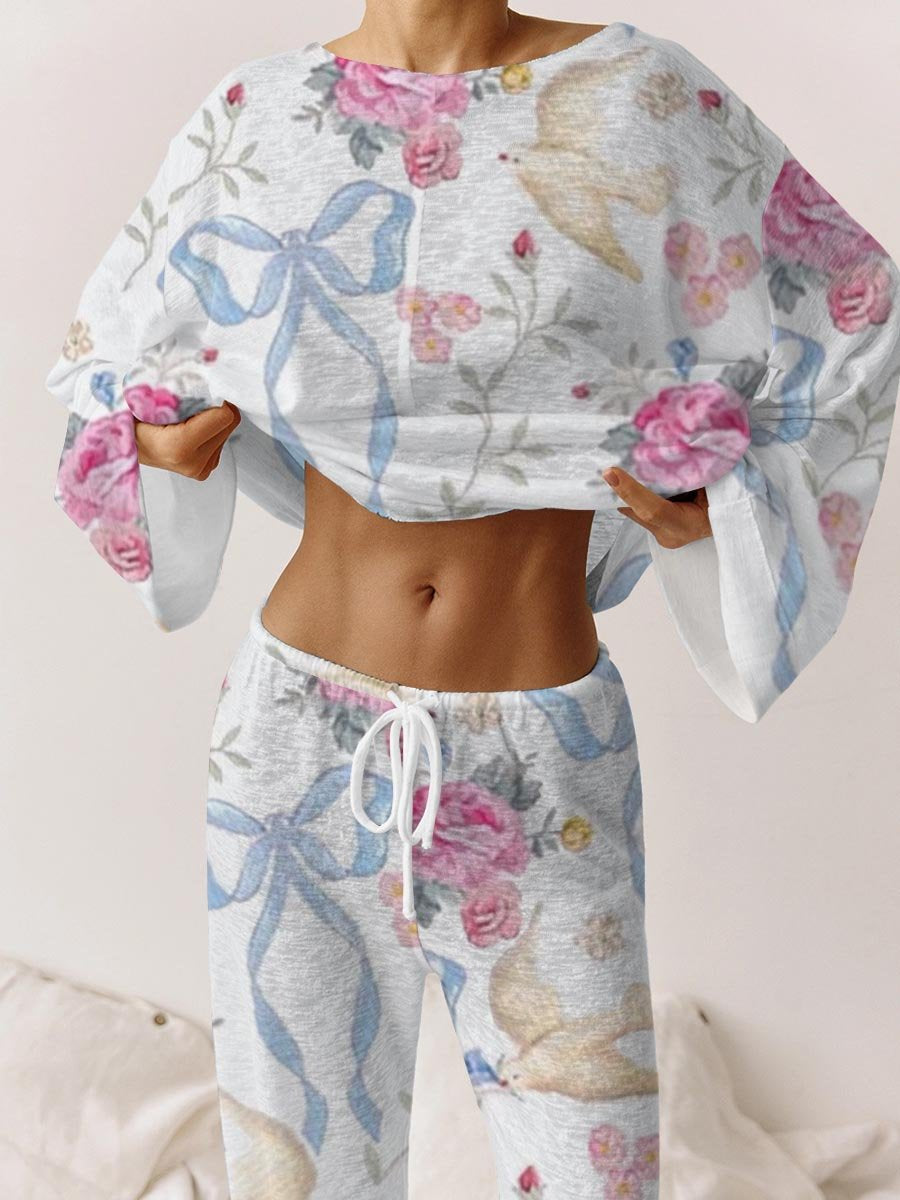 Ladies Pink Rose, Dove & Bow Lucky Loungewear Set