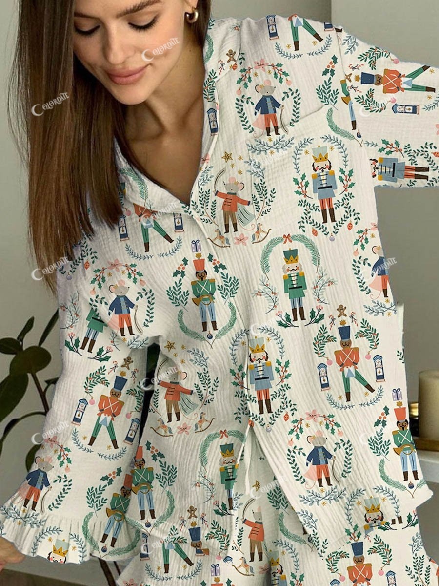 Women's Christmas Nutcracker Print Loose Pajama Set