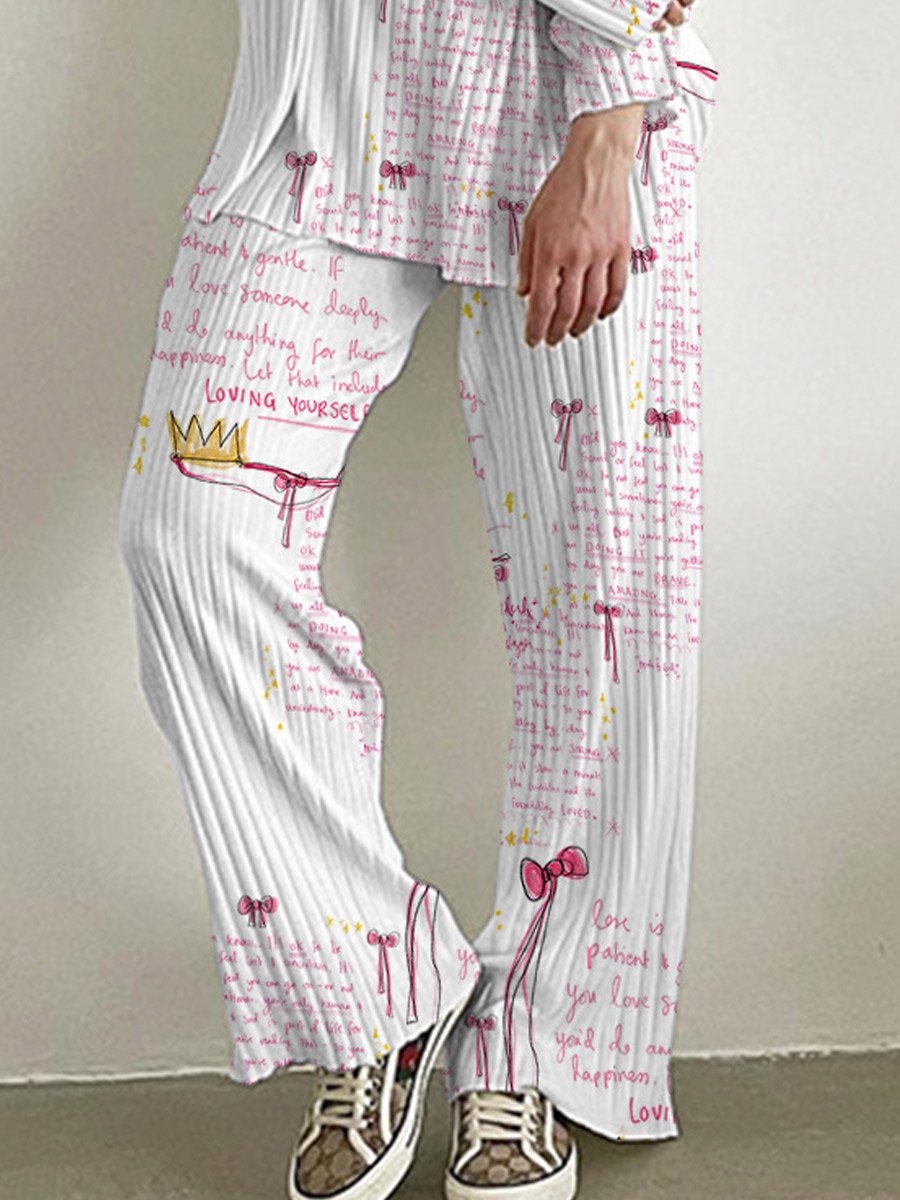 Women's Pink Bow Cotton Loungewear Set