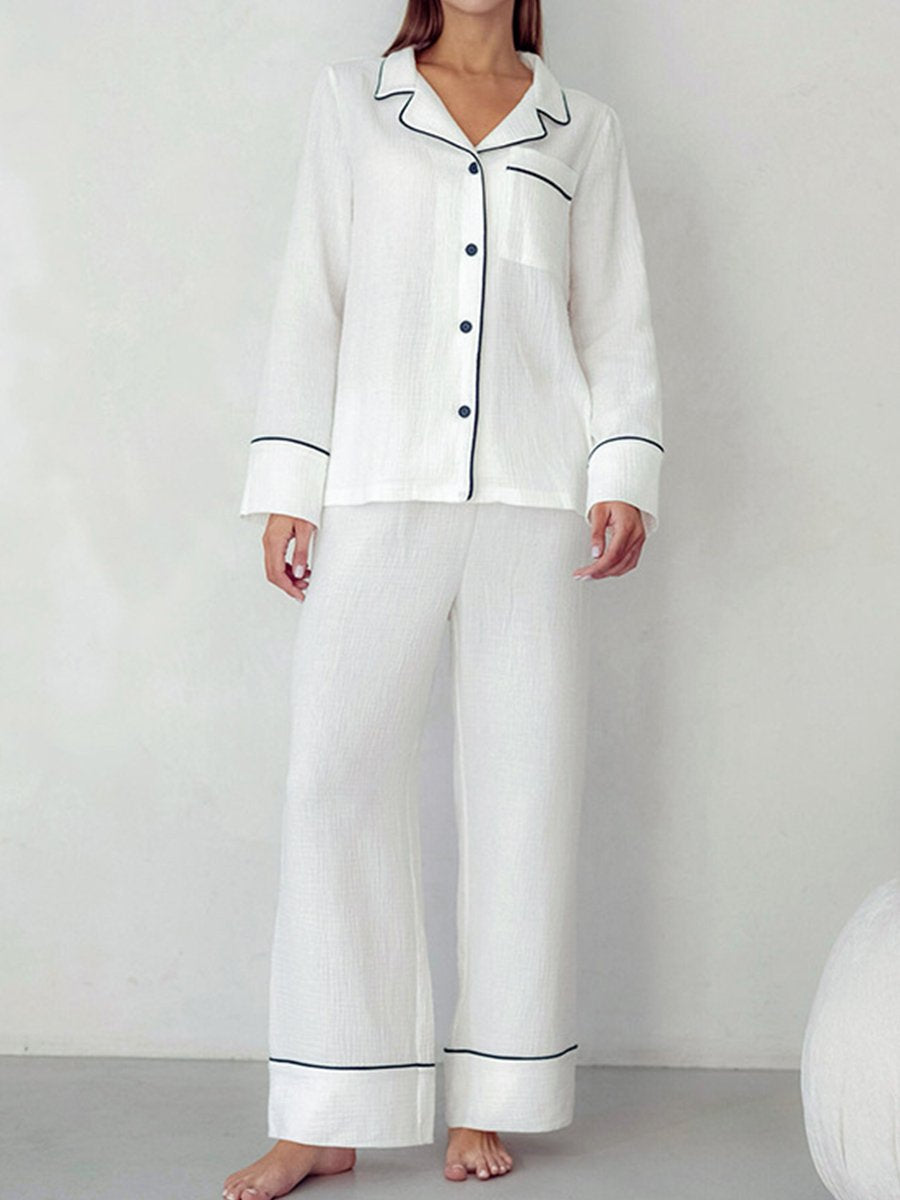 Women's Autumn Pure Cotton White Loose Casual And Comfortable Pajamas And Home Wear Two-piece Set