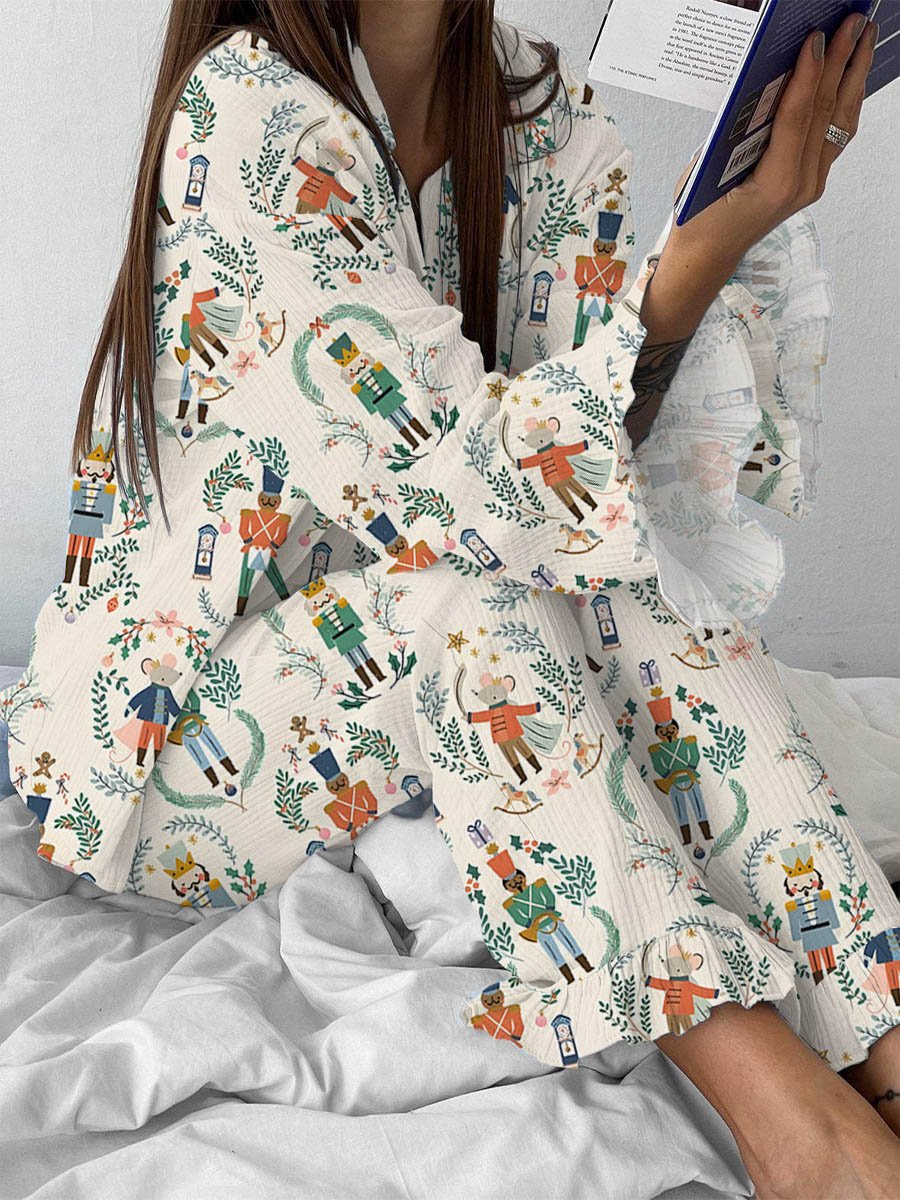 Women's Christmas Nutcracker Print Loose Pajama Set