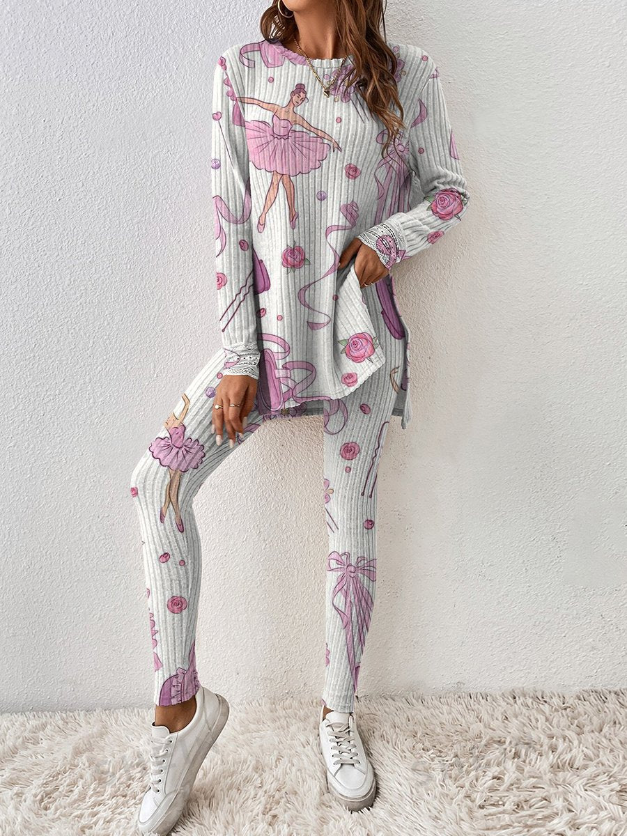 Women's Ballerina Pattern Long Sleeve Pants Suit