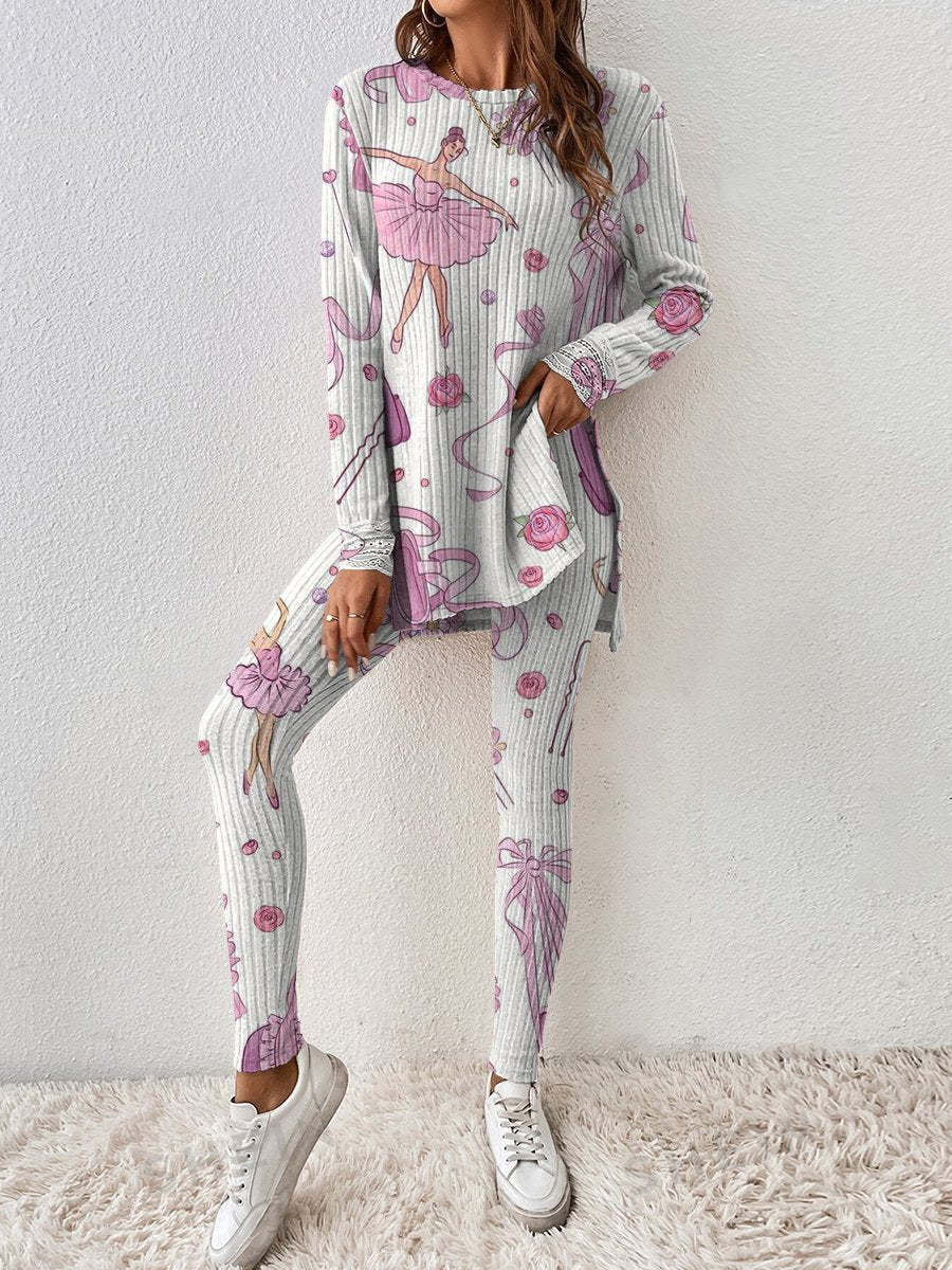 Women's Ballerina Pattern Long Sleeve Pants Suit