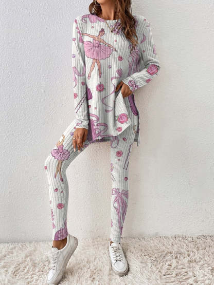 Women's Ballerina Pattern Long Sleeve Pants Suit
