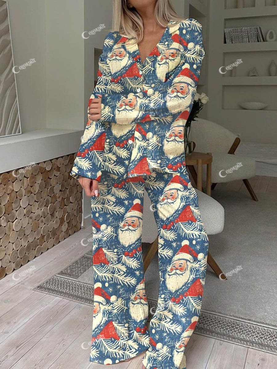 Women's Vintage Santa Print Pajama Set