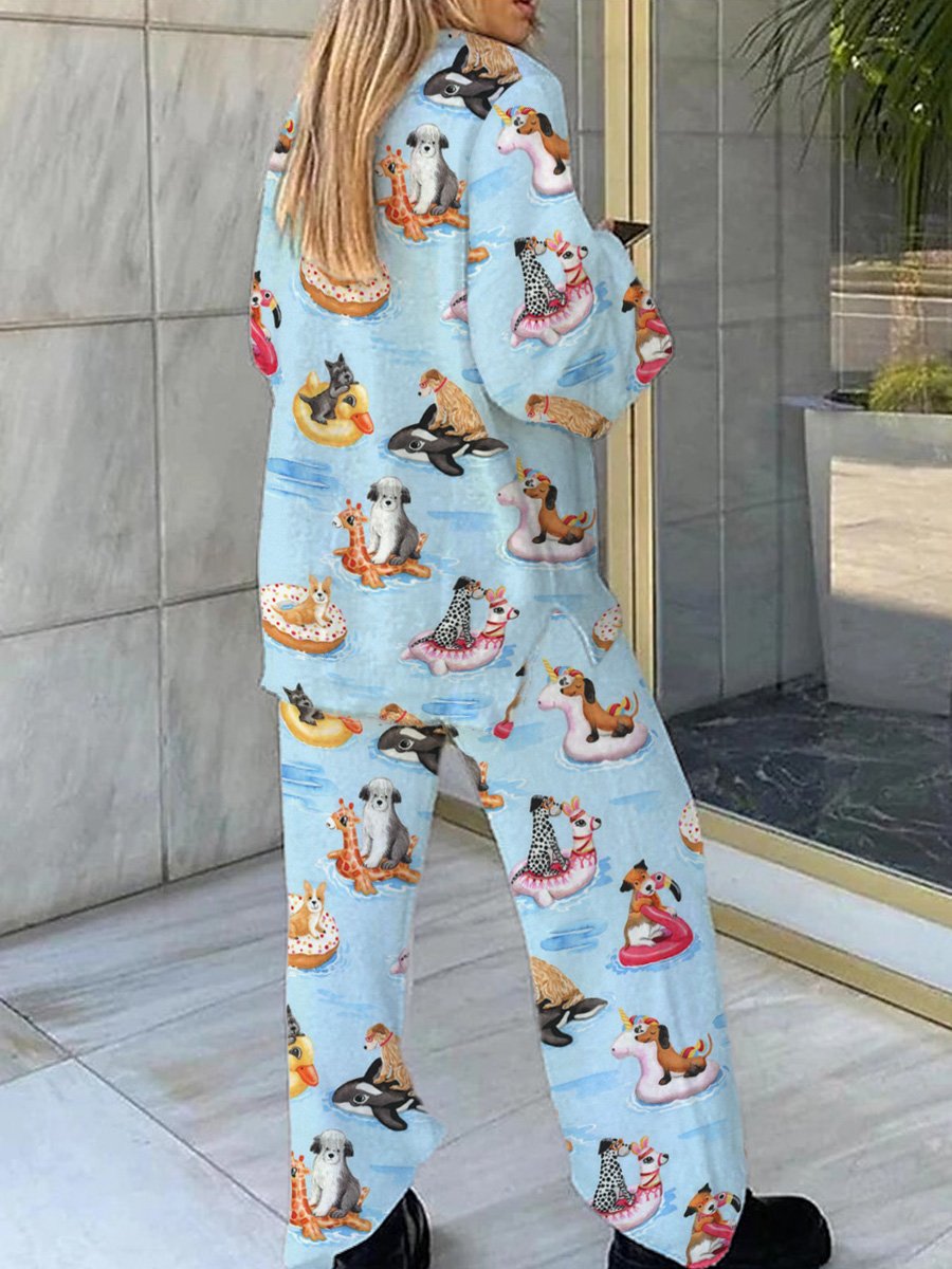 Women's Puppy Swimming Ring Sweatshirt Set
