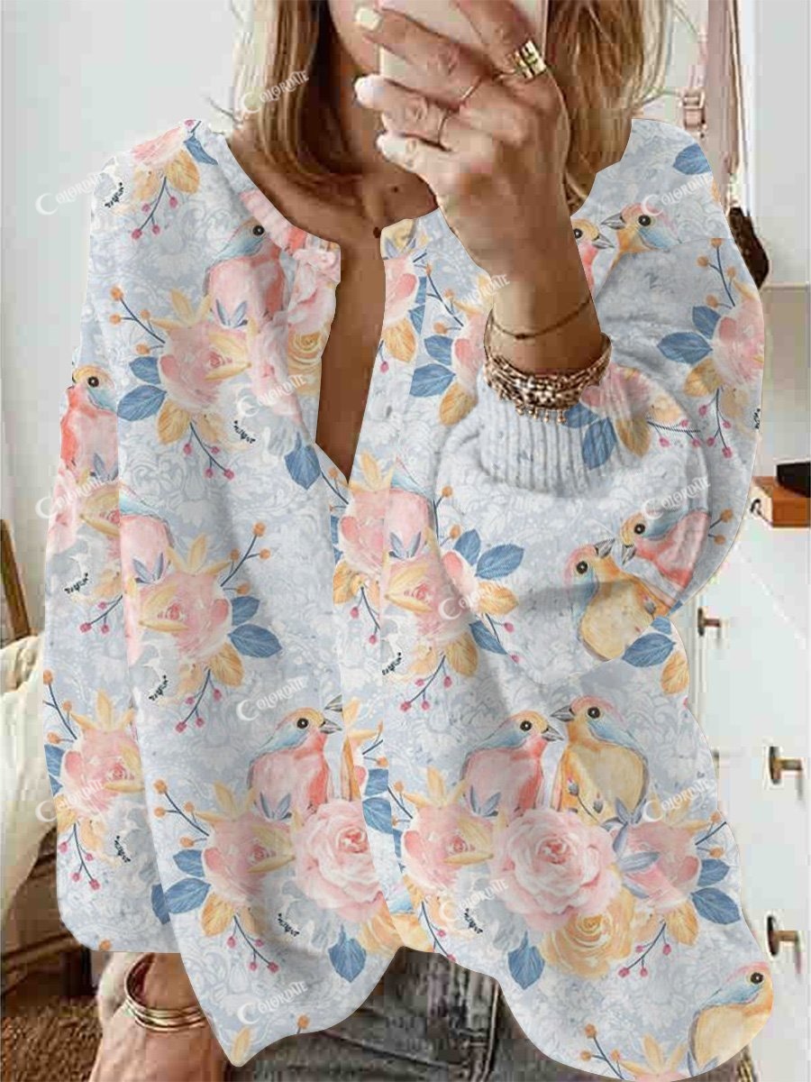 Women's Rose And Bird Cardigan