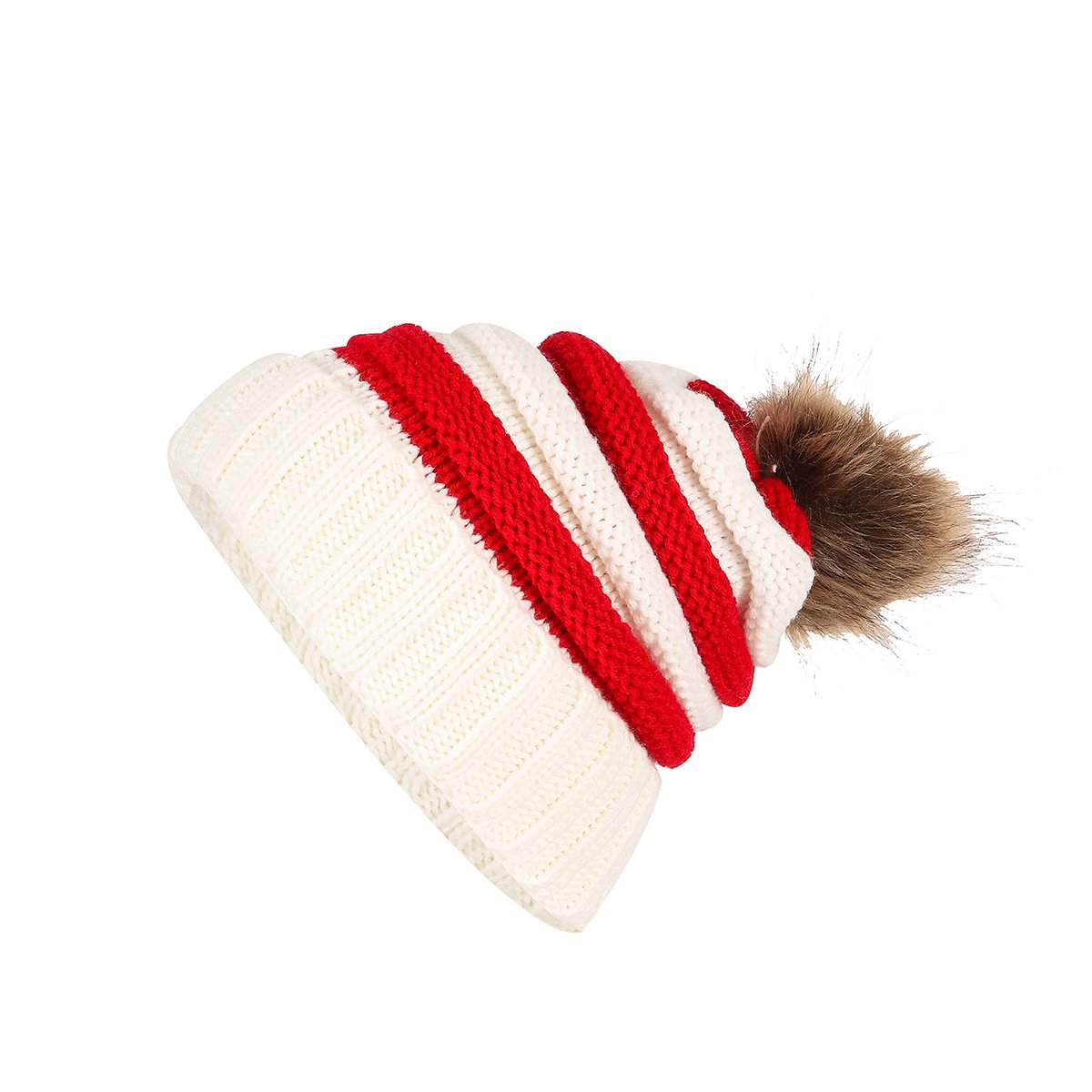 Christmas Pom-Pom Two-Color Knitted Hat