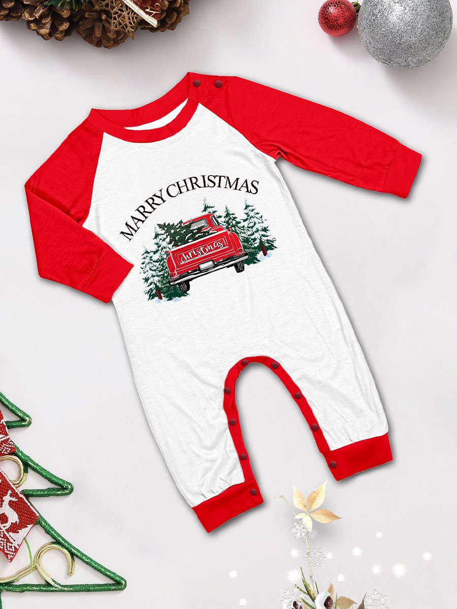 Christmas Tree Red Car Print Family Lounge Clothes Set