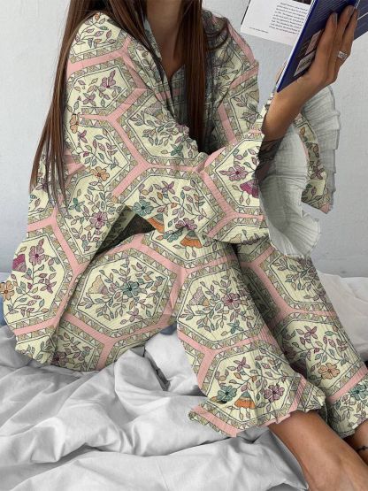 Women's Bohemian Floral Print Lounge Long Sleeve Suit