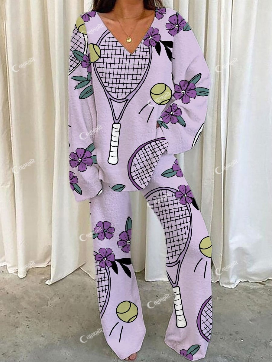 Women's Tennis Floral Purple Print Pajama Set