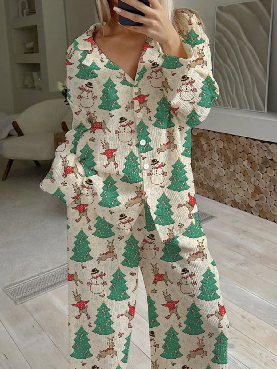 Women's Christmas Tree Pattern Long Sleeve Pants Set