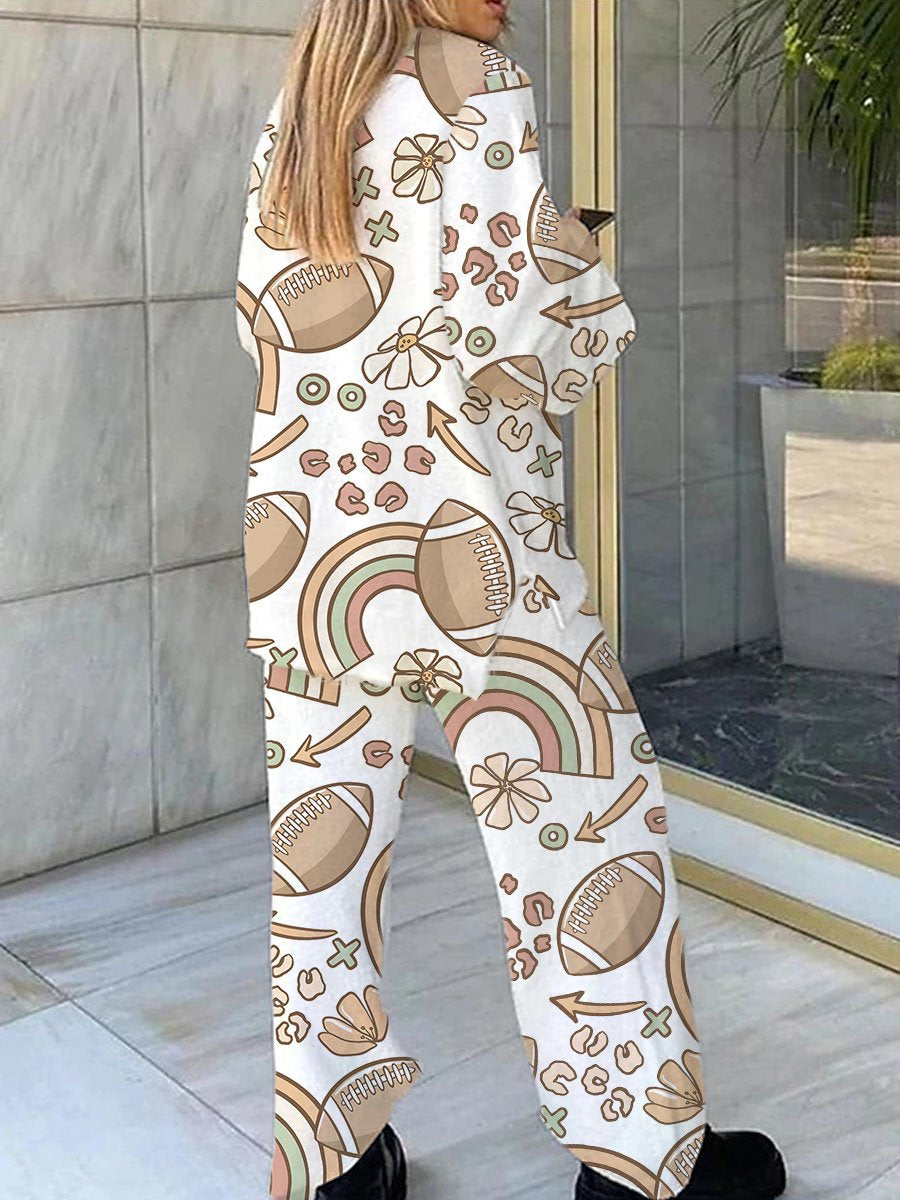 Women's Rugby Rainbow Print V-Neck Suit