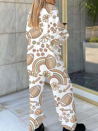 Women's Rugby Rainbow Print V-Neck Suit