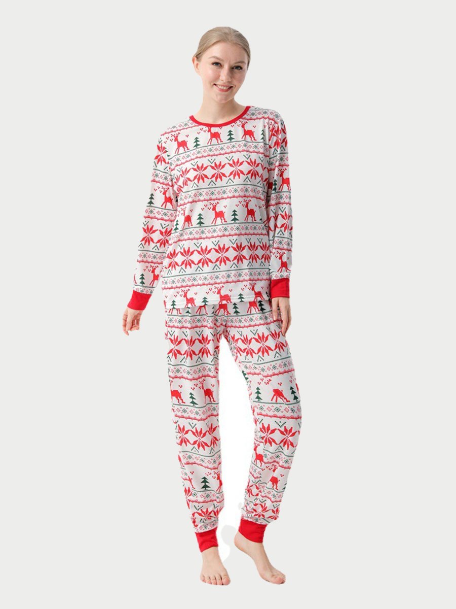Family Size Cotton Christmas Deer Print Family Pajamas