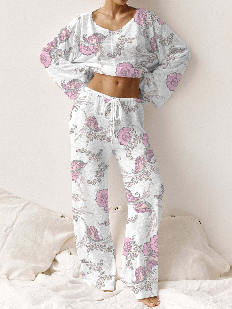 Women's Bohemian Floral Long Sleeve Pants Set