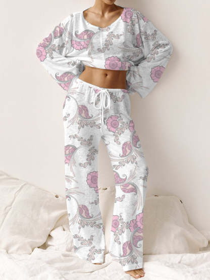 Women's Bohemian Floral Long Sleeve Pants Set