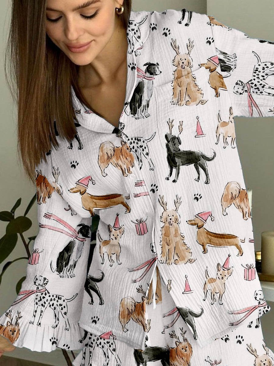 Women's Christmas Scarf Puppy Print  Set
