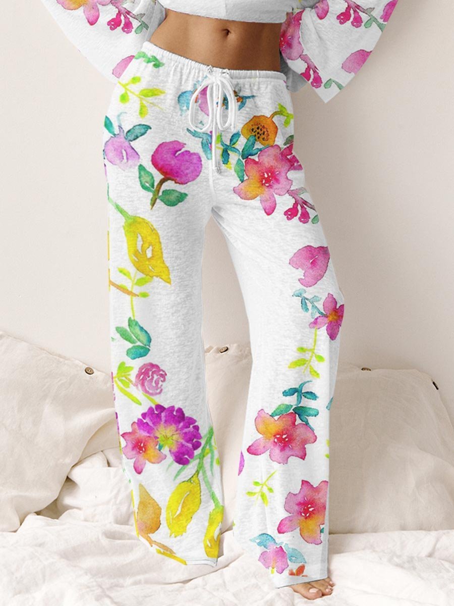 Women's Beautiful Minds ispire Others Elegant Floral Pattern Round Neck Long Sleeve Suit