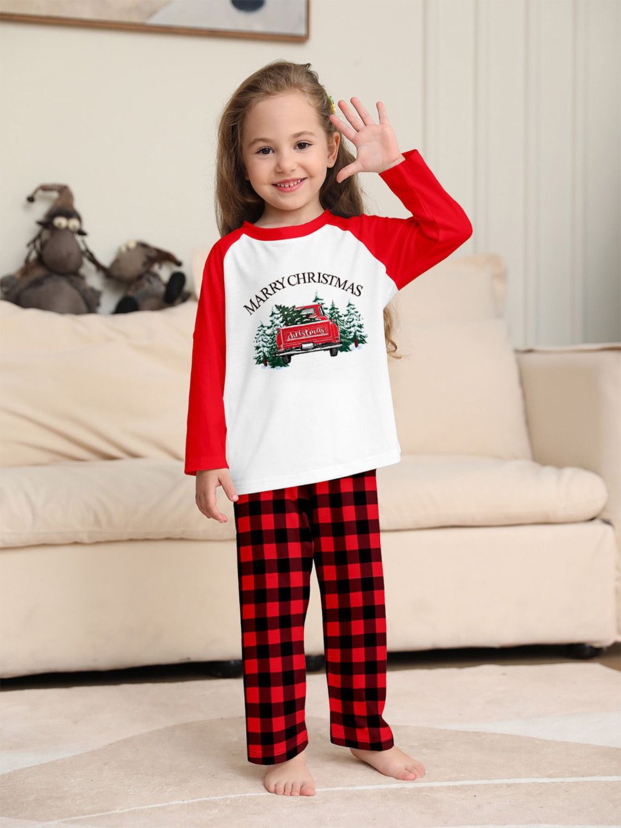 Christmas Tree Red Car Print Family Lounge Clothes Set