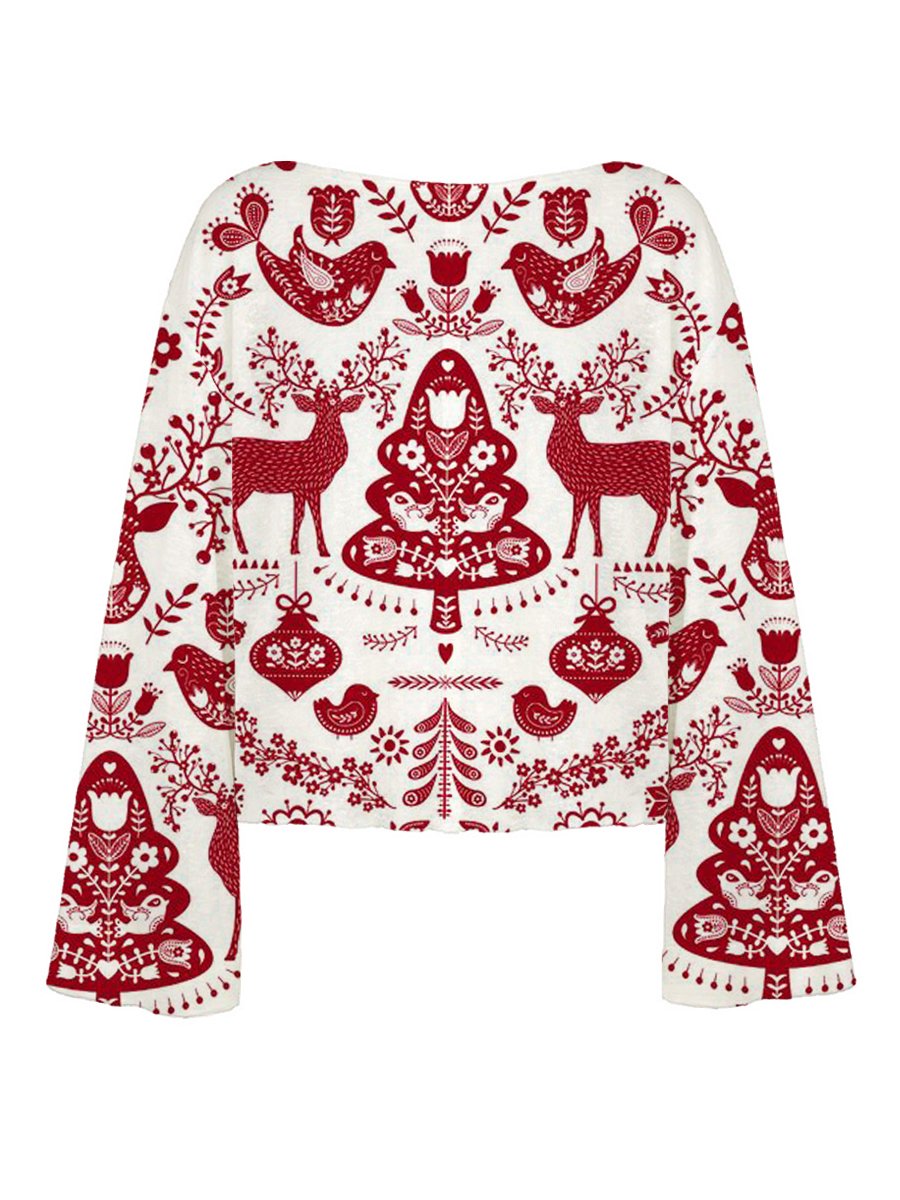 Women's Christmas Elk Pattern Long Sleeve Pants Suit