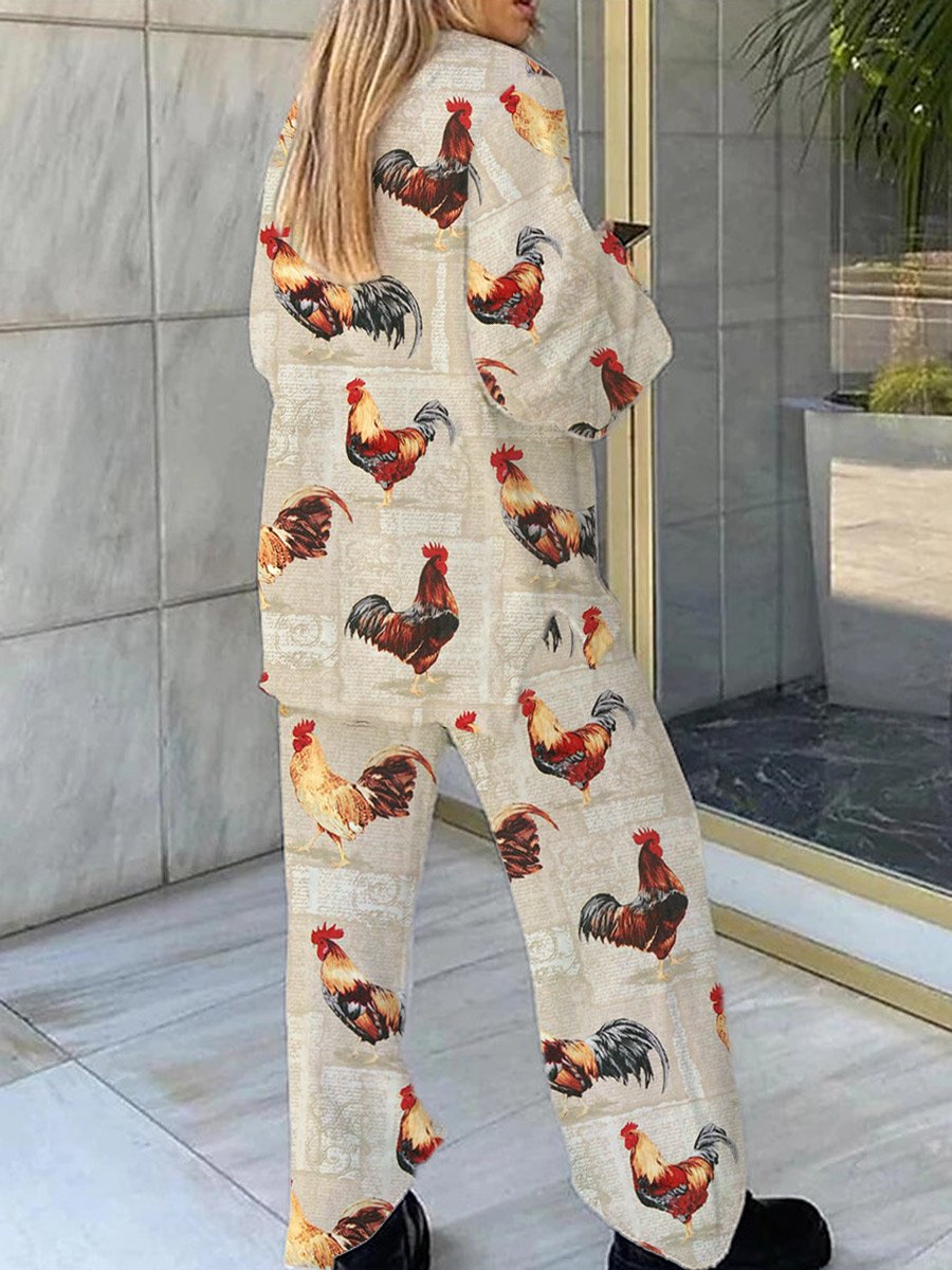 Women's Farmhouse Fun Animal Print Home Long Sleeve Suit