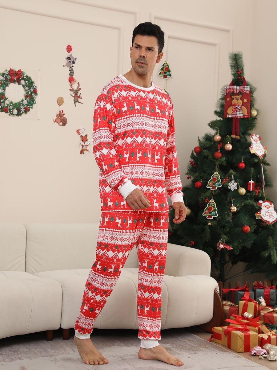 Family Christmas Elk Print Pajamas Home Clothes