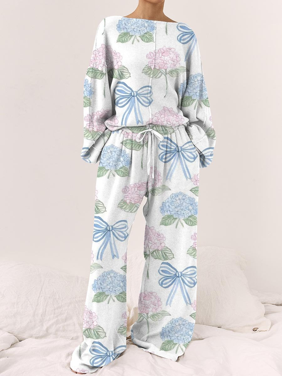 Women's Bow and Hydrangea Fresh and Elegant Loungewear Set