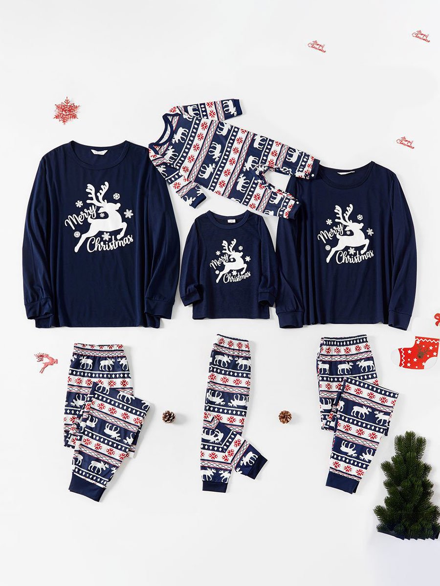 Christmas Print Family Long Sleeve Crew Neck Pajama Set