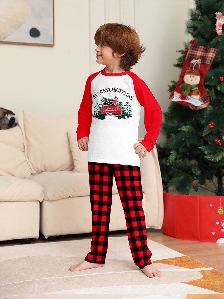Christmas Tree Red Car Print Family Lounge Clothes Set
