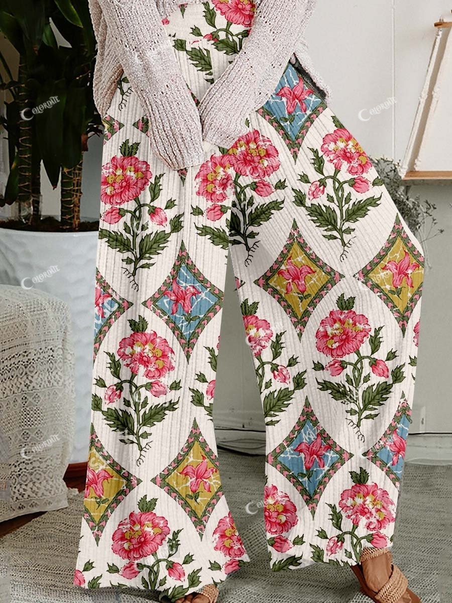 Women's Carnation Check Print Cotton Casual Pants
