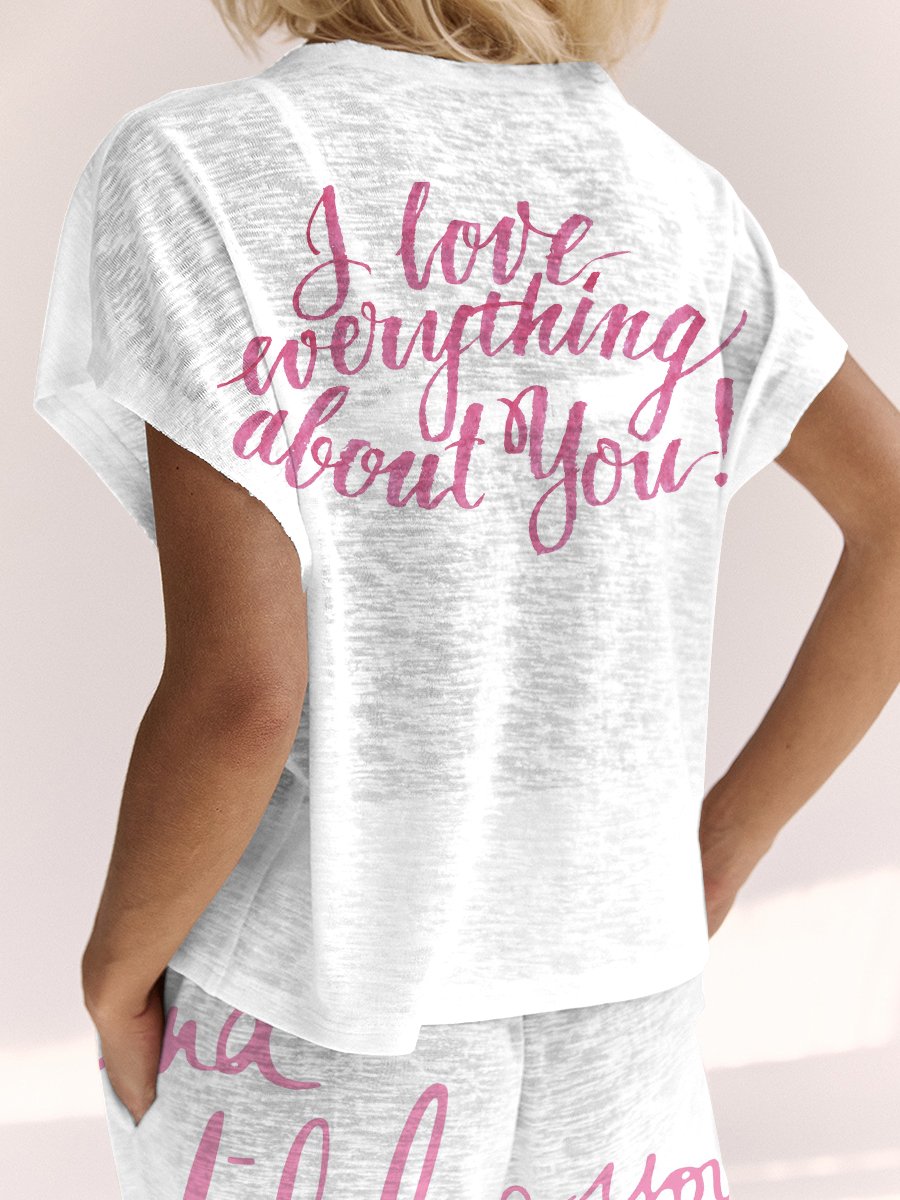 Women's Inspirational Print Short Sleeve Pants Set