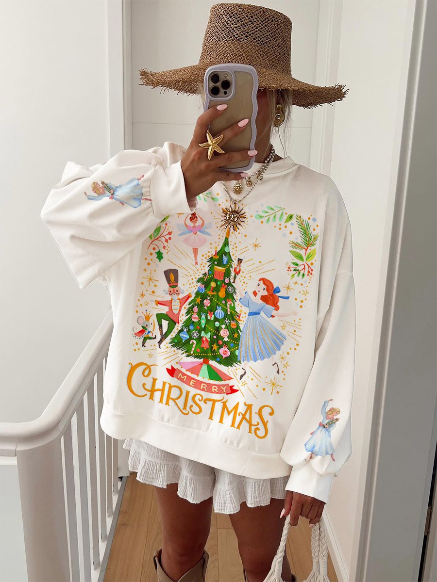 Women's Christmas Nutcracker Printed Crew Neck Long Sleeve Sweatshirt