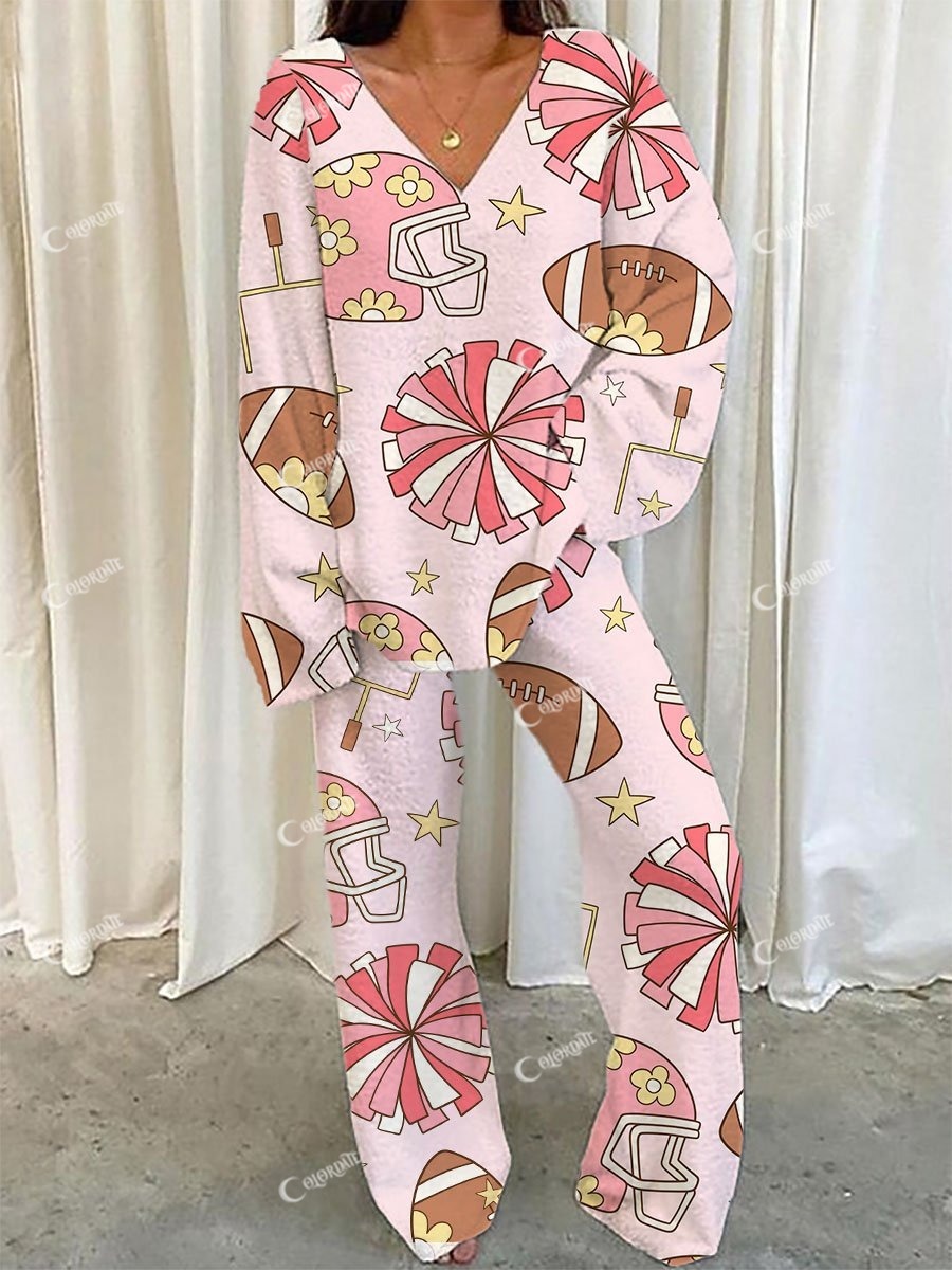 Women's Football Cheerleading Pink Print Pajama Set
