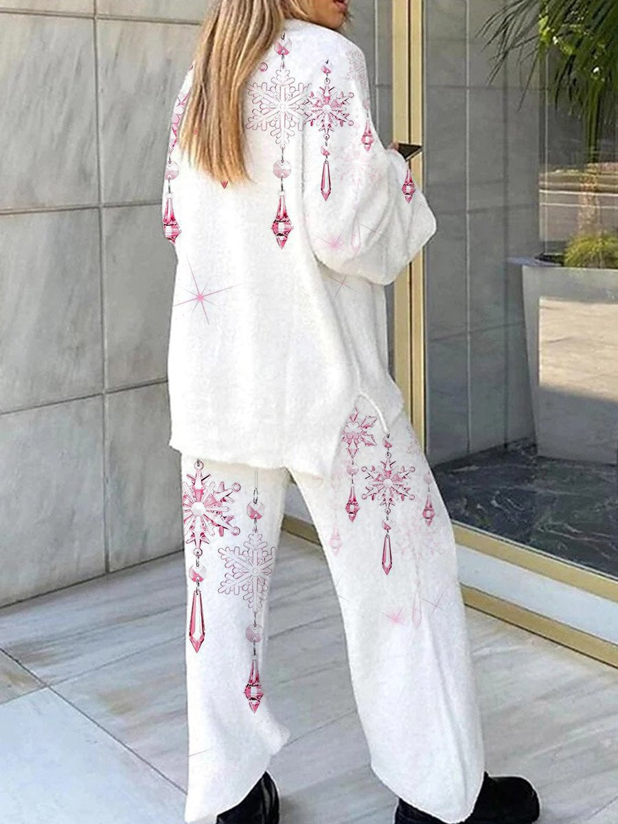 Women's Pink Glitter Christmas Tree and Crystal Snowflake Cozy Rocker Pajama Set