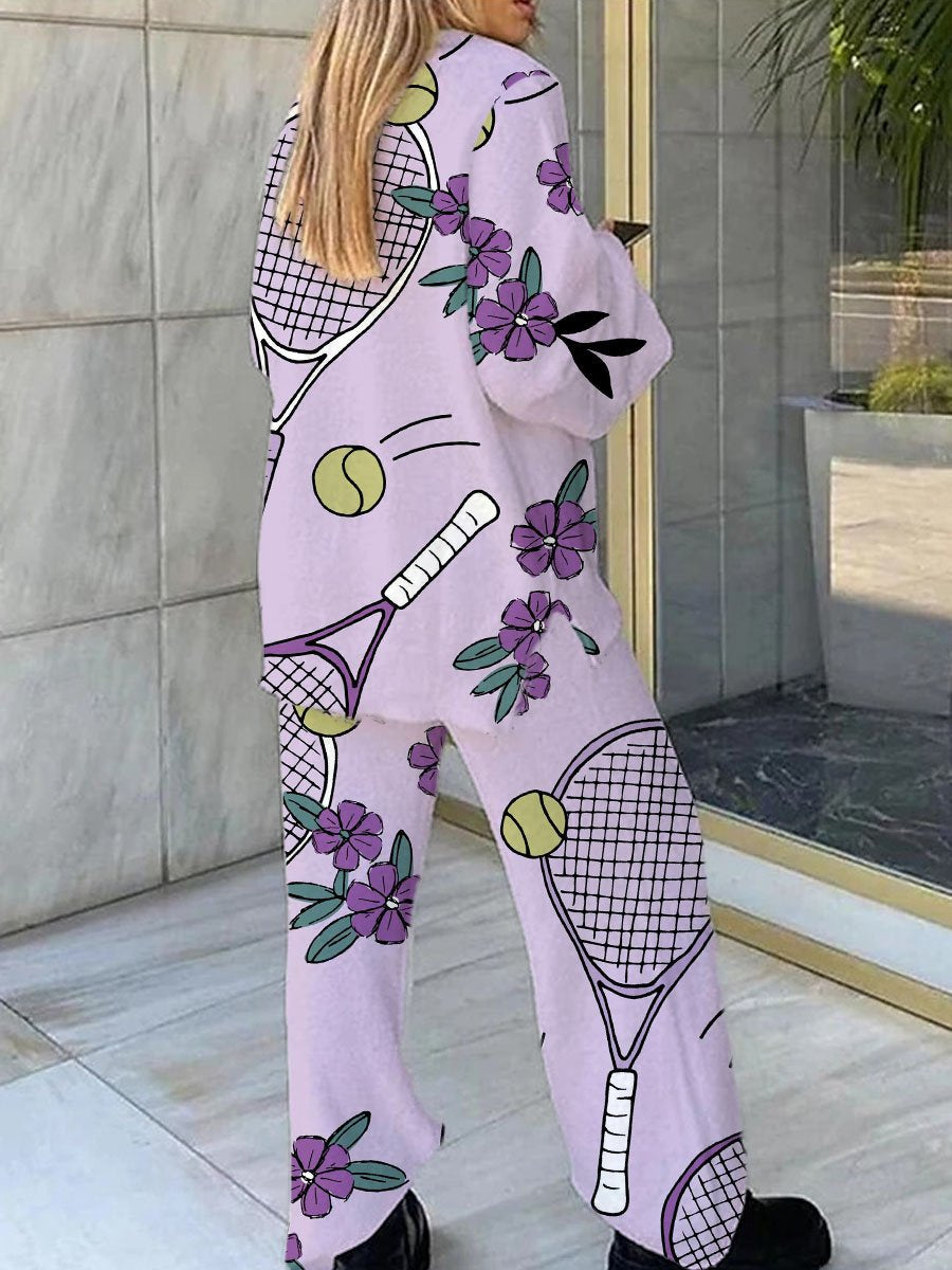 Women's Tennis Floral Purple Print Pajama Set