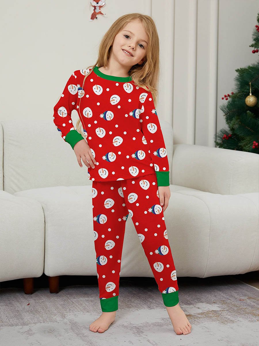 Family Set Christmas Long Sleeves and Pants Snowman Printed Home Clothes