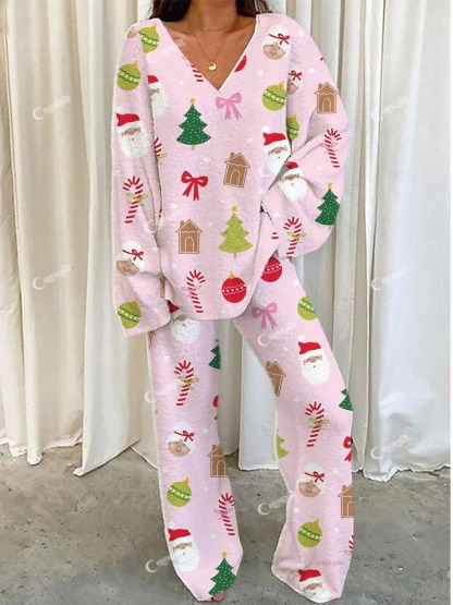 Pink Santa Claus Loungewear Set for Women