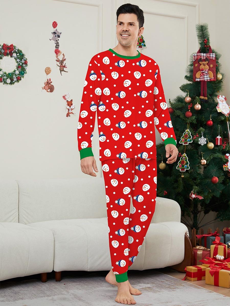 Family Set Christmas Long Sleeves and Pants Snowman Printed Home Clothes