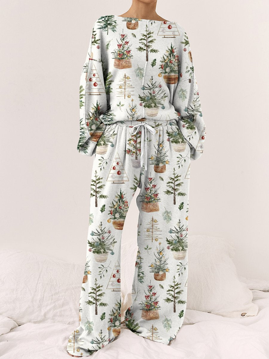 Women's Christmas Tree Pattern Long Sleeve Pants Set
