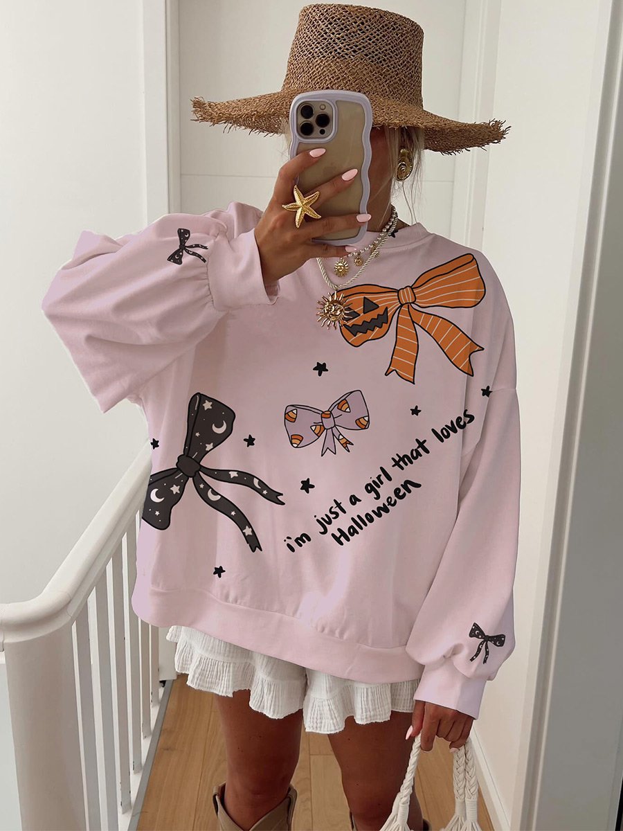 I'm Just A Girl Who Loves Halloween Slogan Pink And Purple Pullover Sweatshirt