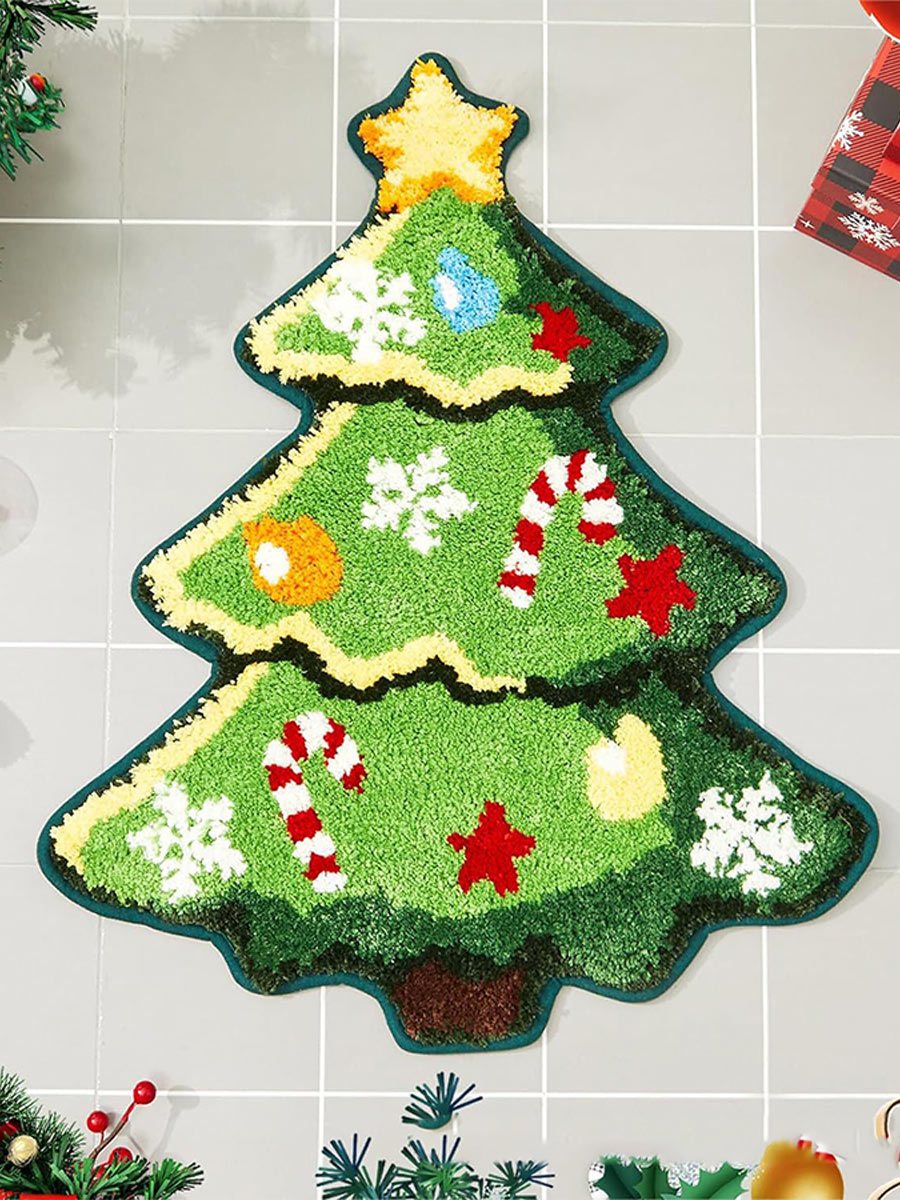 Christmas Tree Imitation Cashmere Bathroom Absorbent Foot Mat